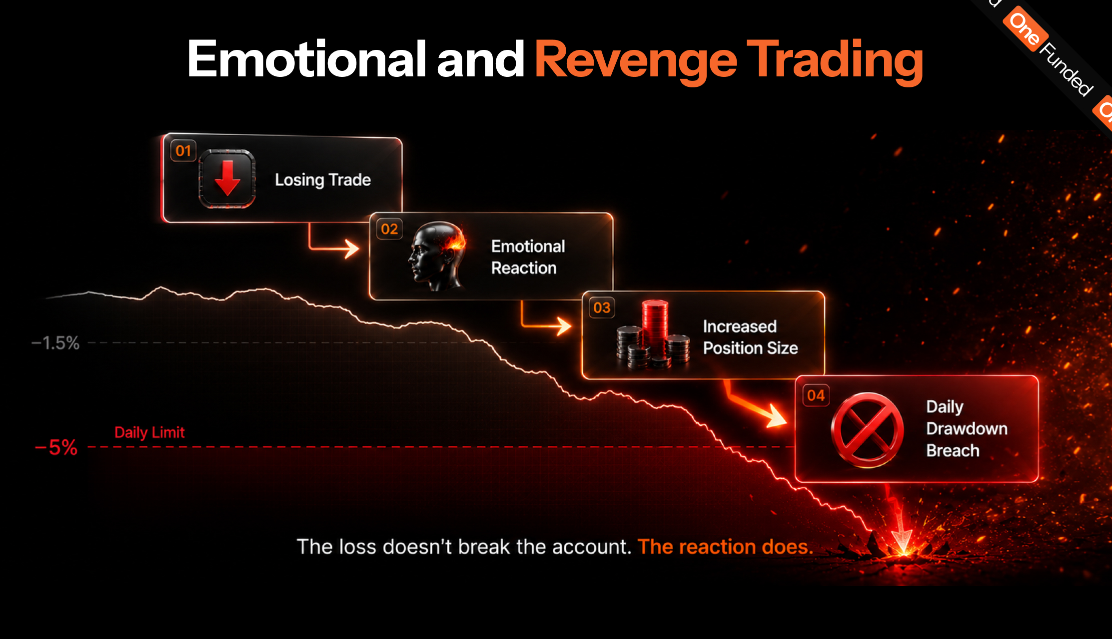 Emotional and revenge trading escalation leading to a daily drawdown breach