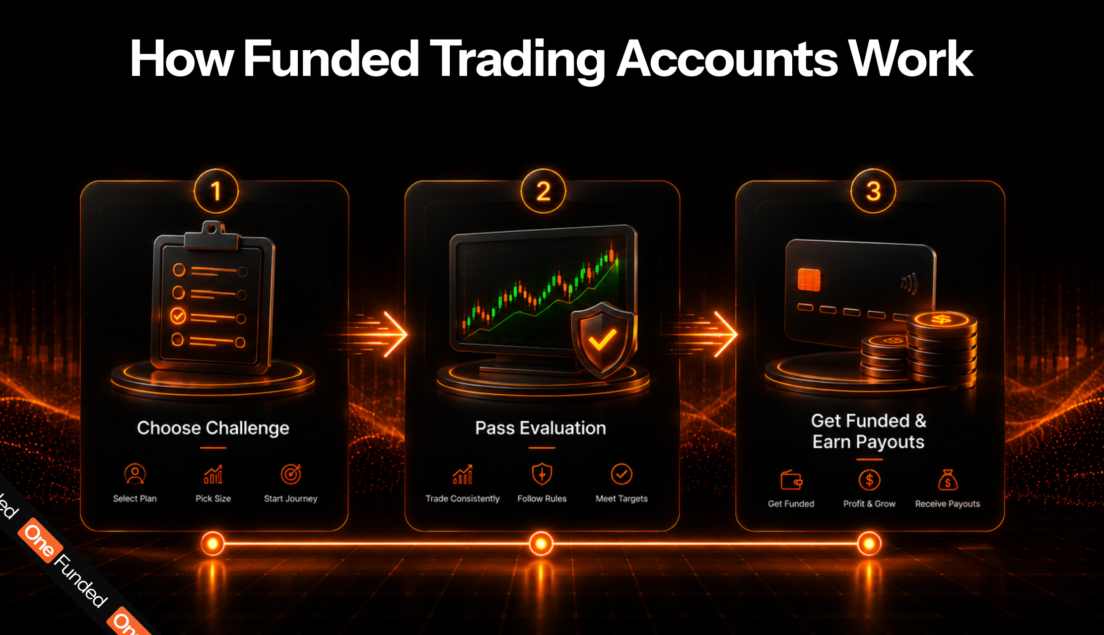 How funded trading accounts work: choose challenge, pass evaluation, get funded and earn payouts