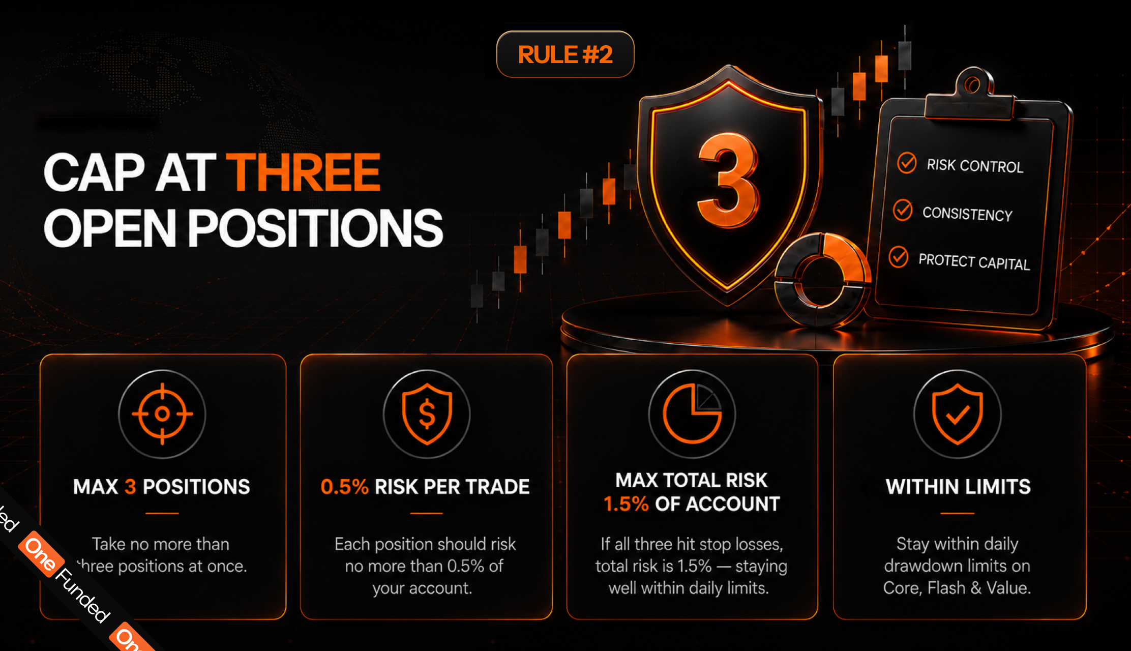 Rule 2: cap at three open positions for 1.5% total risk